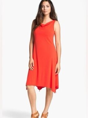 Eileen Fisher Viscose Jersey Stretch Cowl Neck Firefly Midi Dress